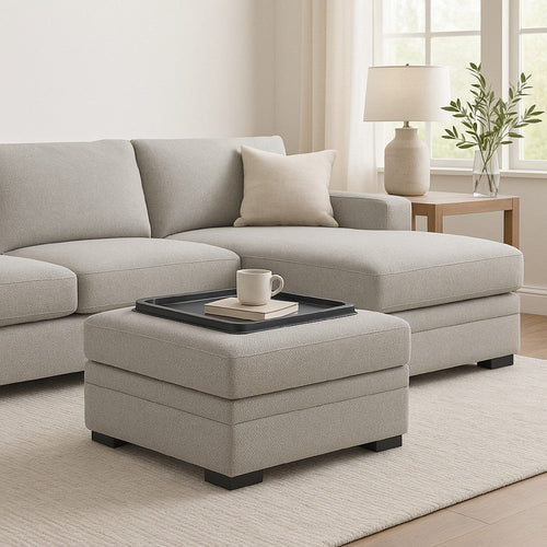 Ashley Viney Storage Ottoman with 4 Cupholders, Cement Gray Polyester 37 Inch