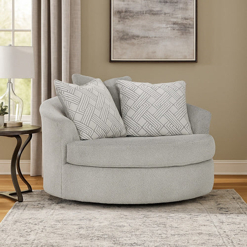 Ashley Viney Swivel Round Oversize Chair, 3 Pillows, Cement Gray Polyester