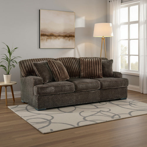 Ashley Ayle Sofa, 4 Accent Pillow, Chocolate Brown Corduroy Polyester 94 Inch