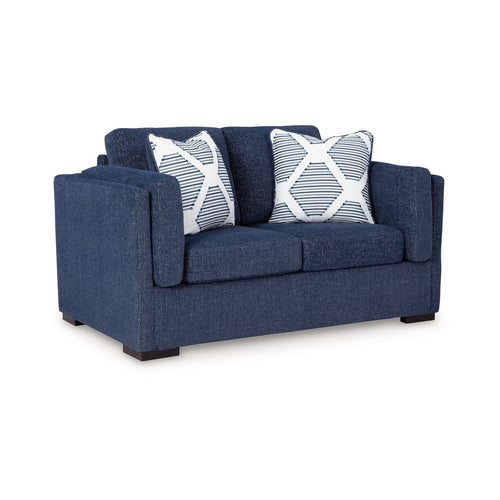 Ashley Marcy Loveseat with 2 Throw Pillows, Navy Blue Polyester 66 Inch