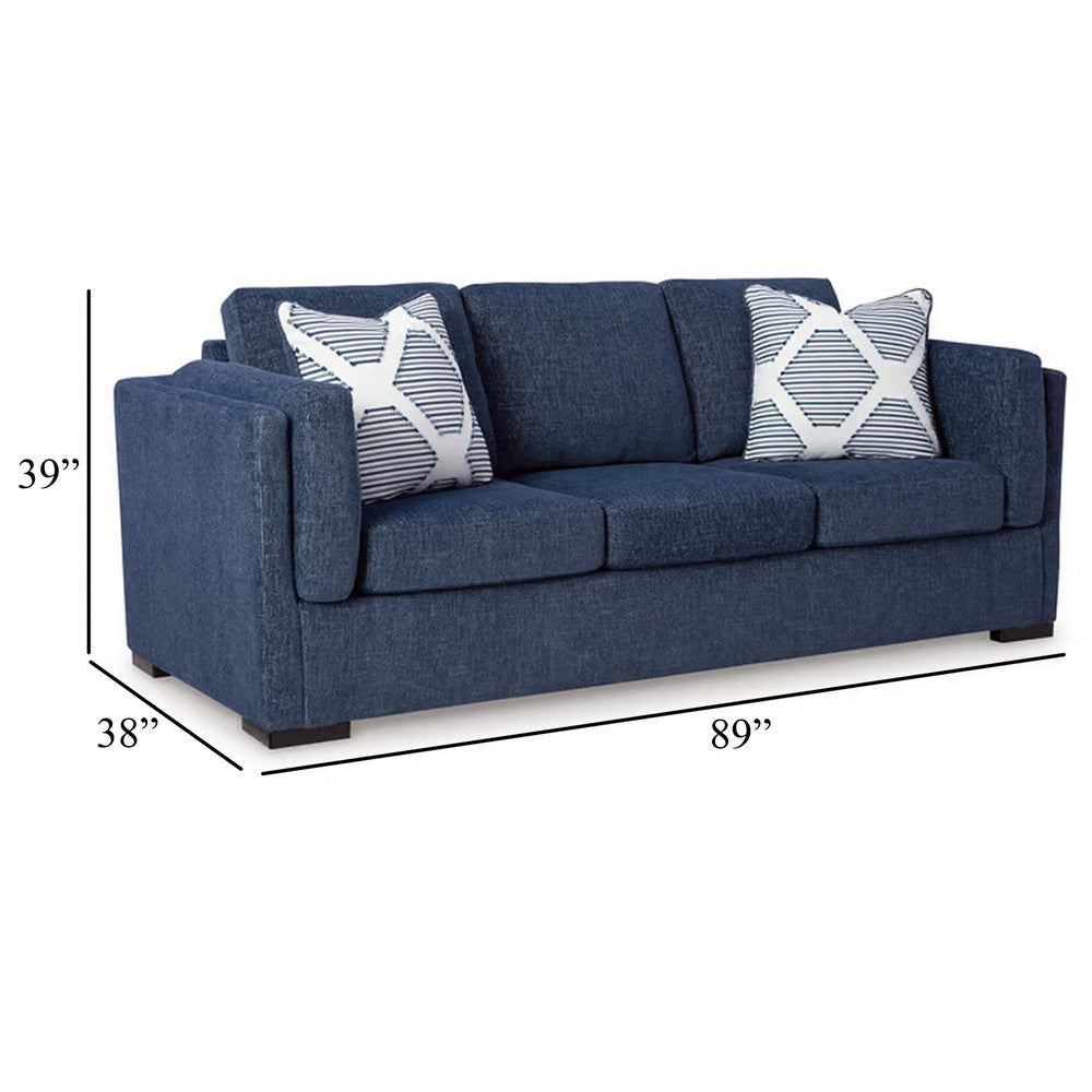 Ashley Marcy Sofa with 2 Accent Throw Pillows Navy Blue Polyester 89 Inch BM331781