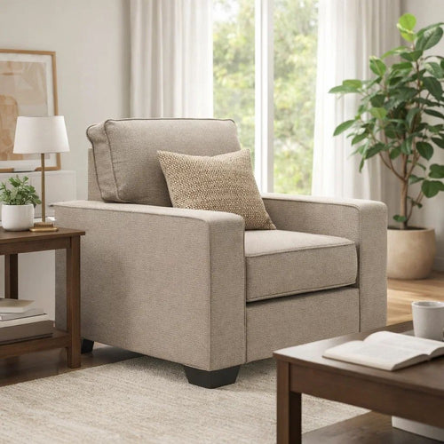 Ashley Qien Accent Armchair, Wide Track Arms, Modern Stone Gray Polyester