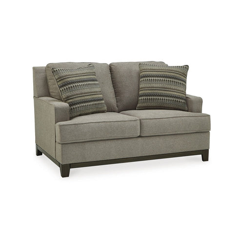 Ashley Kenny Loveseat, 2 Accent Throw Pillows, 63 Inch Soft Gray Polyester