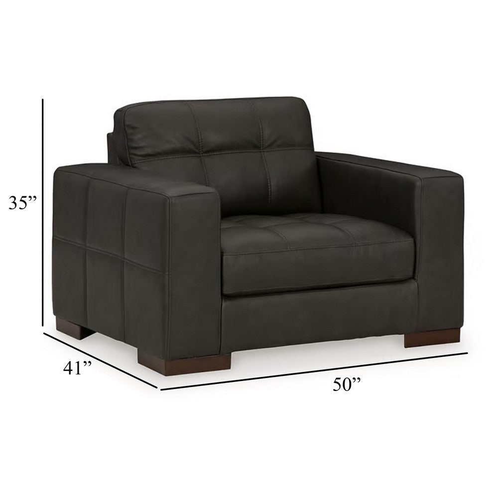 Ashley Lenie Oversized Chair Block Stitched Dark Gray Real and Faux Leather BM331809