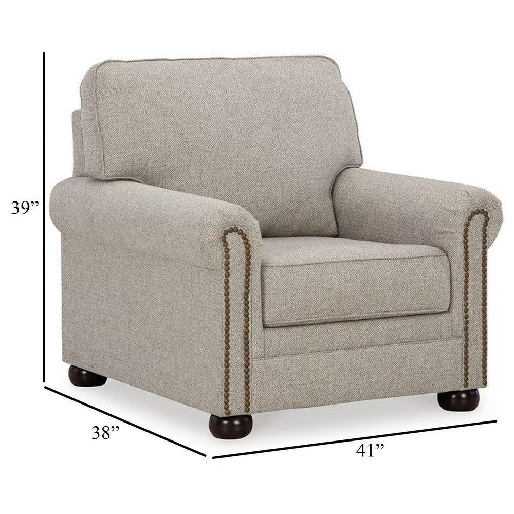 Ashley Gael Accent Armchair Gray Beige Polyester Dark Brown Nailhead Trim BM331824