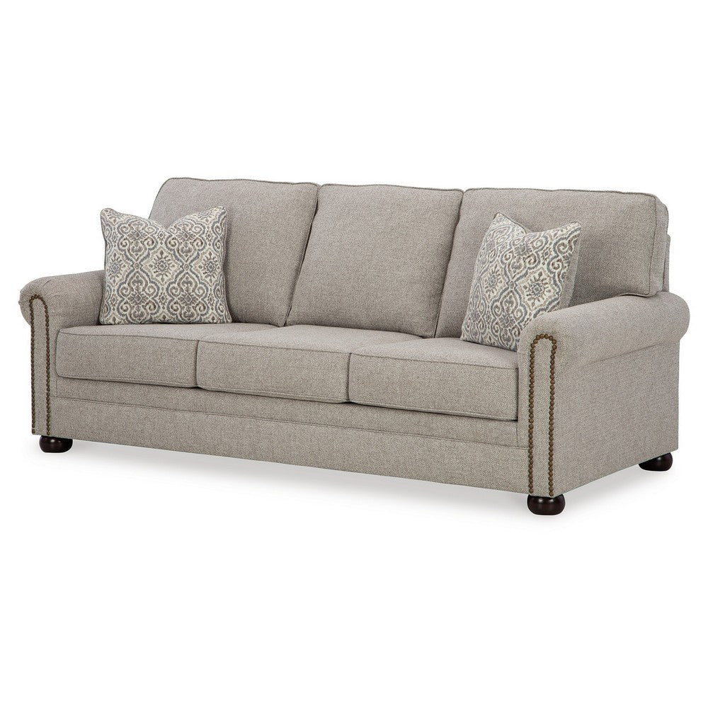 Ashley Gael Sofa Gray Beige Polyester Dark Brown Nailhead Trim 87 Inch BM331826