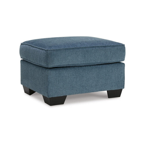 Ashley Caten Ottoman, Azure Blue Polyester, Black Low Profile Legs, 30 Inch