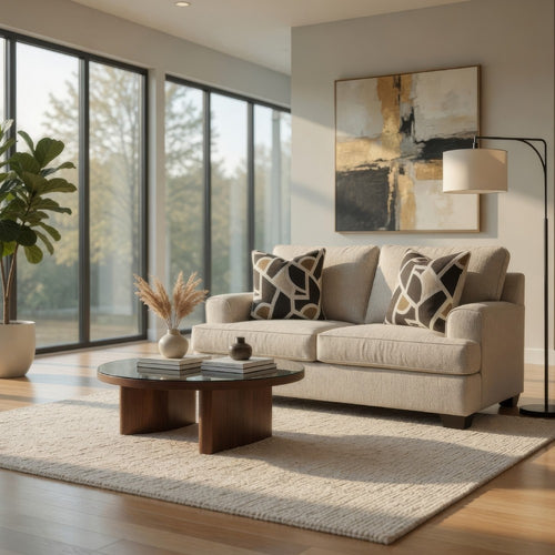 Ashley Burgess Loveseat, Quartz Beige Polyester, 2 Throw Pillows, 70 Inch