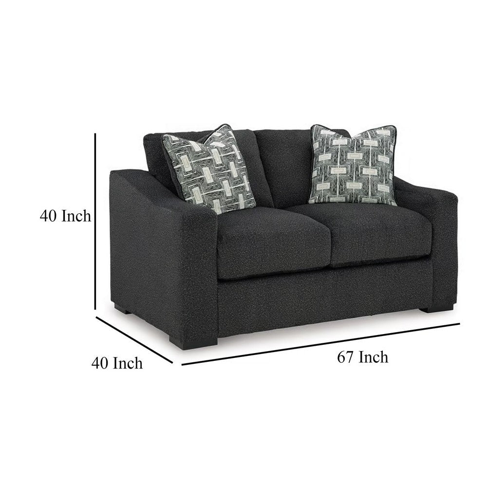 Ashley Wryen Loveseat Onyx Black Polyester 2 Accent Throw Pillows 67 Inch BM331867