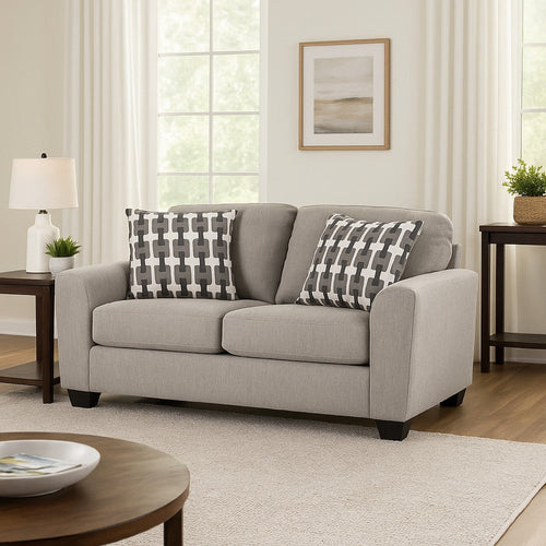 Ashley Delaney Loveseat, Flannel Gray Polyester, 2 Throw Pillows, 71 Inch