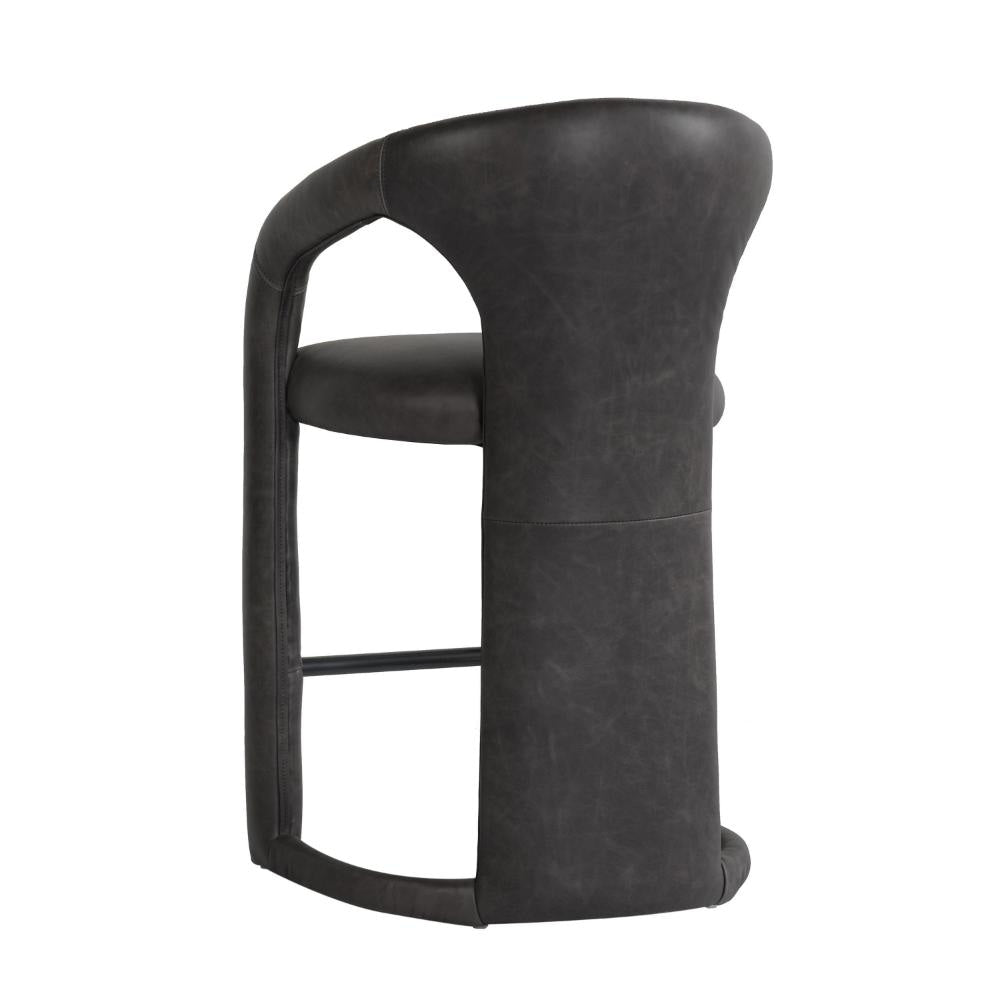 Chie Counter Stool Chair Curved Back Gray Leather Stainless Steel