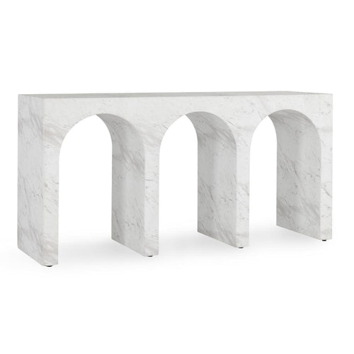 Uria Outdoor Console Table, Arched Design, Ivory Gray Concrete 61 Inch