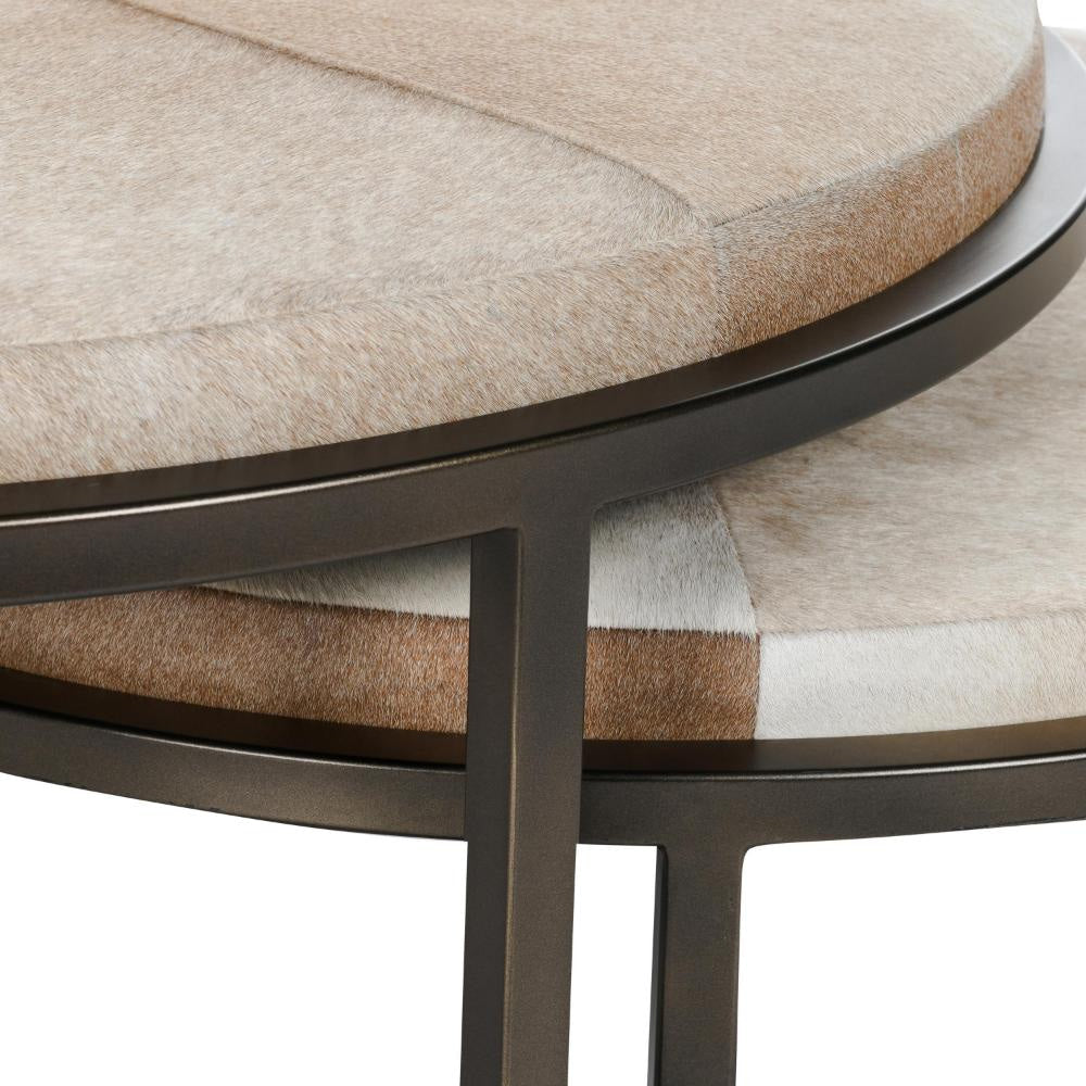 Hiro Nesting Coffee Table Set of 2 Matte Bronze Iron Gray Leather BM331922