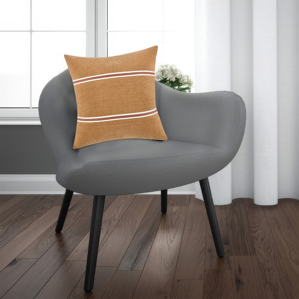 Square Accent Throw Pillow, 22 Inch Cotton and Linen, Chestnut Brown