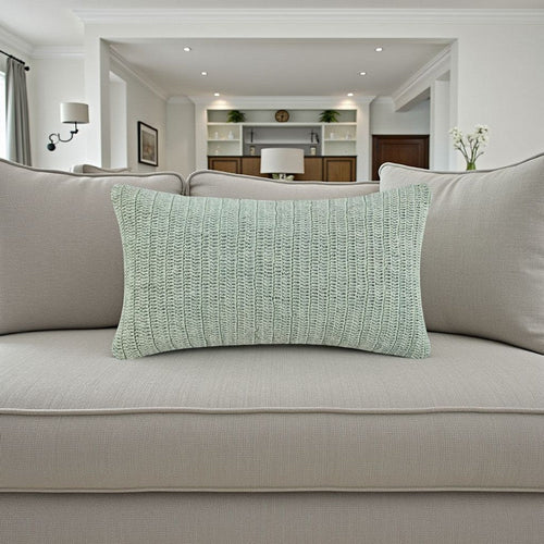 Lumbar Accent Throw Pillow, 14 x 26, Green Linen Hand Knit Texture