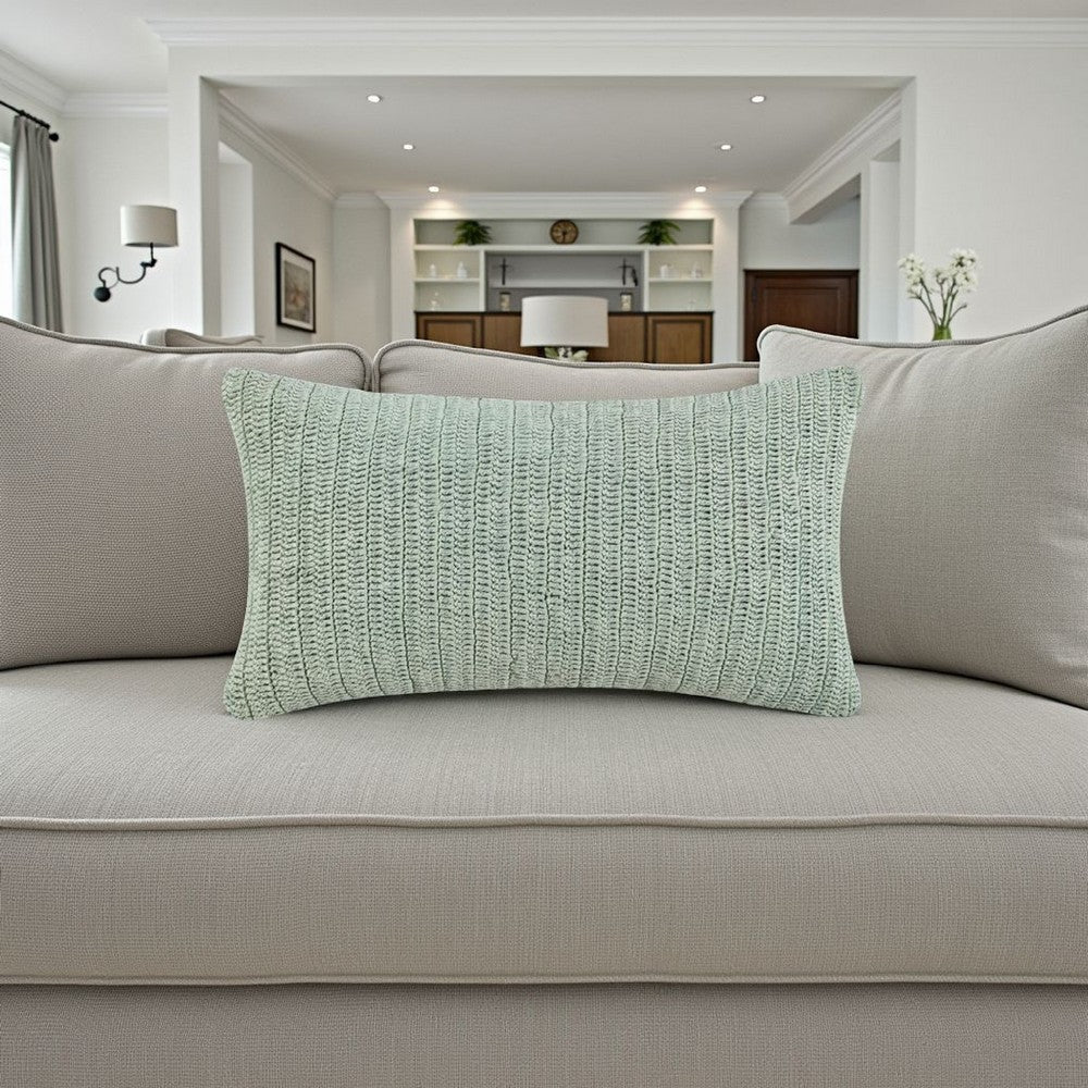 Lumbar Accent Throw Pillow, 14 x 26, Green Linen Hand Knit Texture