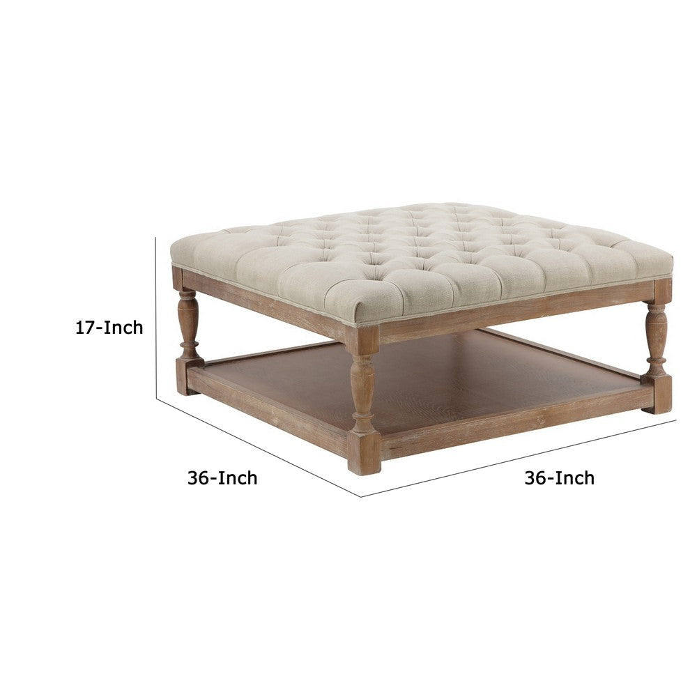 Xena Coffee Table 36 Inch Tufted Natural White Upholstery Solid Wood BM331997
