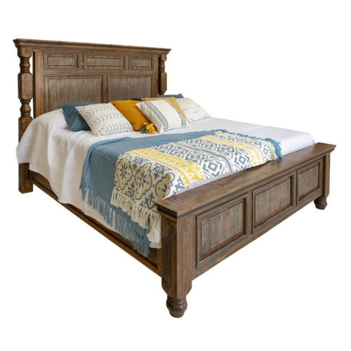 Sim California King Bed, Antique White, Weathered Gray Solid Pine Wood