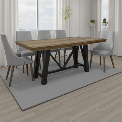 Pola Dining Table, Dual Tone Gray and Brown Solid Pine Wood, 79 Inch