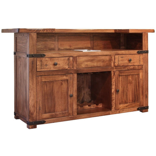 Umey Bar Height Serving Table, Brown Mango Wood, Black Metal, 75 Inch