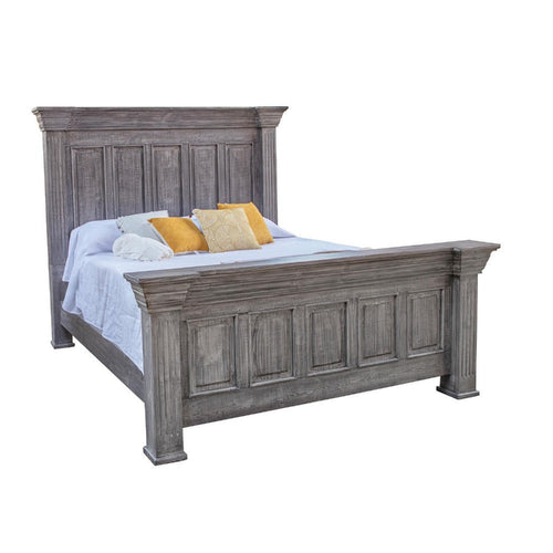 Siya California King Bed, Farmhouse Distressed Gray Solid Pine Wood