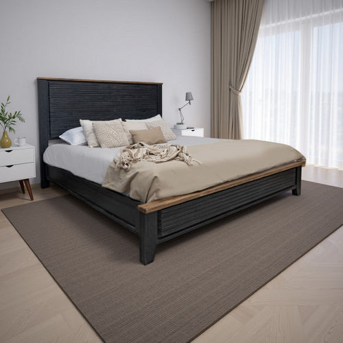 Pie King Bed, Tall Panel Headboard, Satin Black Mango and PIne Wood