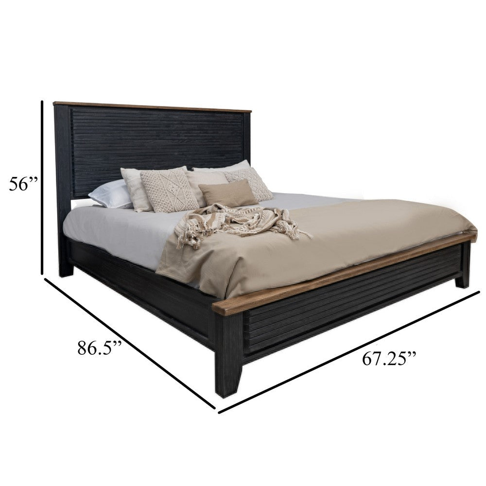 Pie Queen Bed Tall Panel Headboard Satin Black Mango and Pine Wood