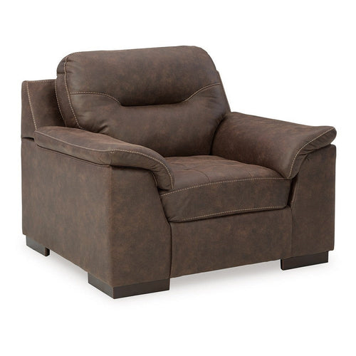 Ashley Danie Accent Chair, Pillow Arms Jumbo Stitch Tufted Brown Faux Leather