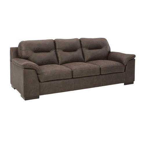 Ashley Danie Sofa, Flared Pillow Top Arms, Tufted Brown Faux Leather 96 Inch