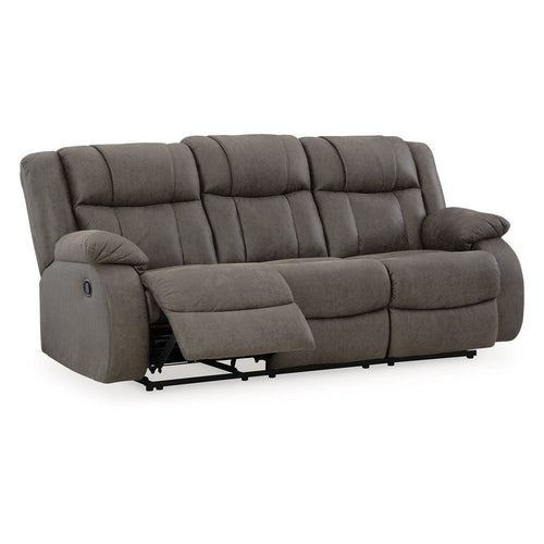 Ashley Perth Manual Recliner Sofa, Gray Contrast Stitch Faux Leather 86 Inch