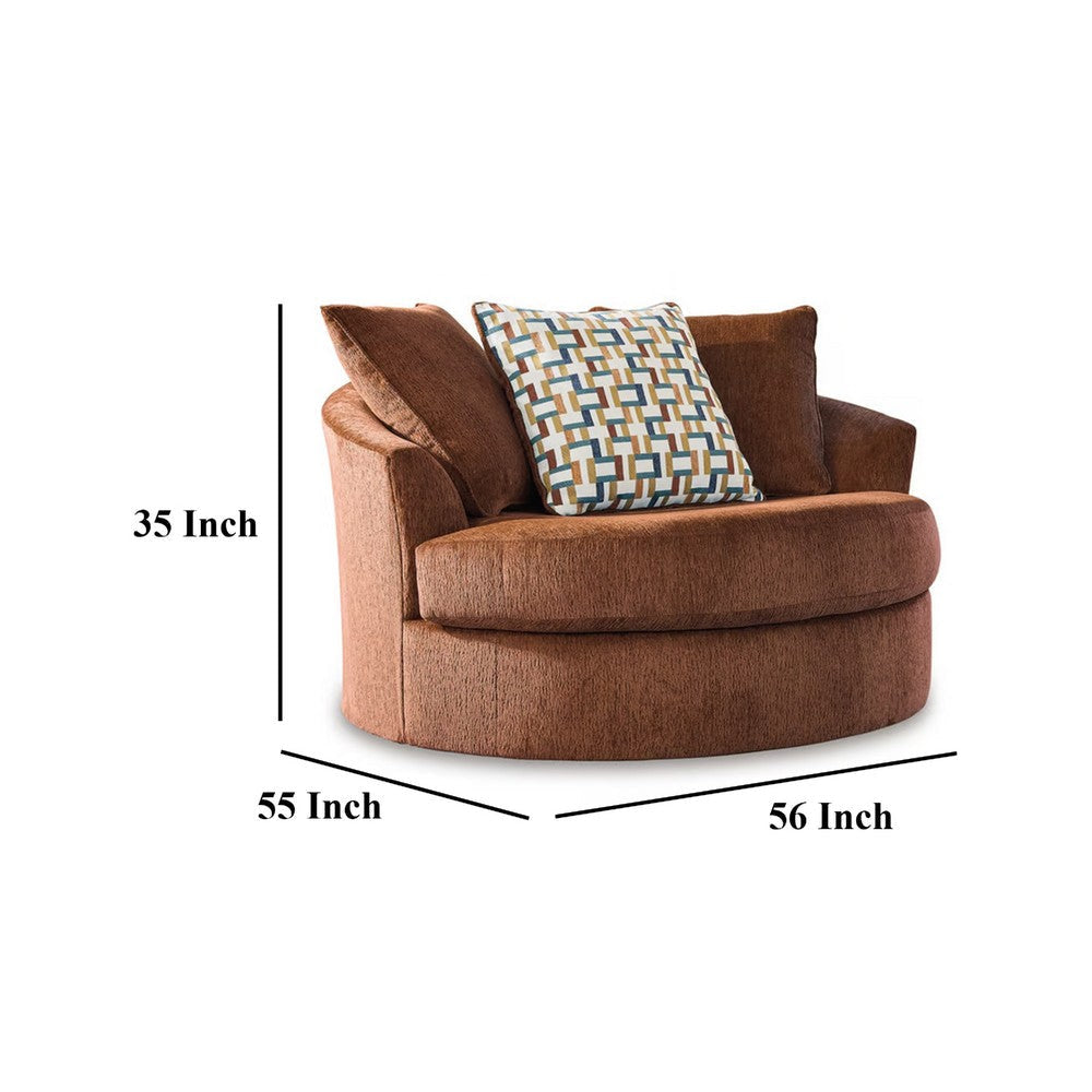 Ashley Brook Oversized Swivel Accent Chair Spice Orange Polyester 3 Pillows BM332276