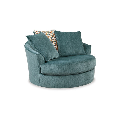 Ashley Brook Oversized Swivel Accent Chair, Teal Blue Polyester, 3 Pillows
