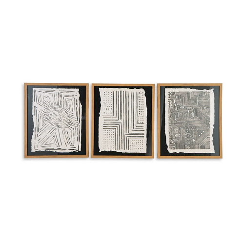 Ashley Salina Wall Art Decor Set of 3, Black Beige Abstract Framed, 20x24