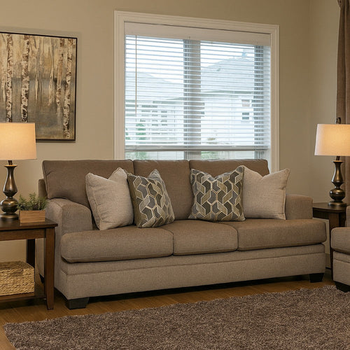 Ashley Ead Sofa, 4 Accent Throw Pillows, Foam, Nutmeg Brown Polyester 92 Inch