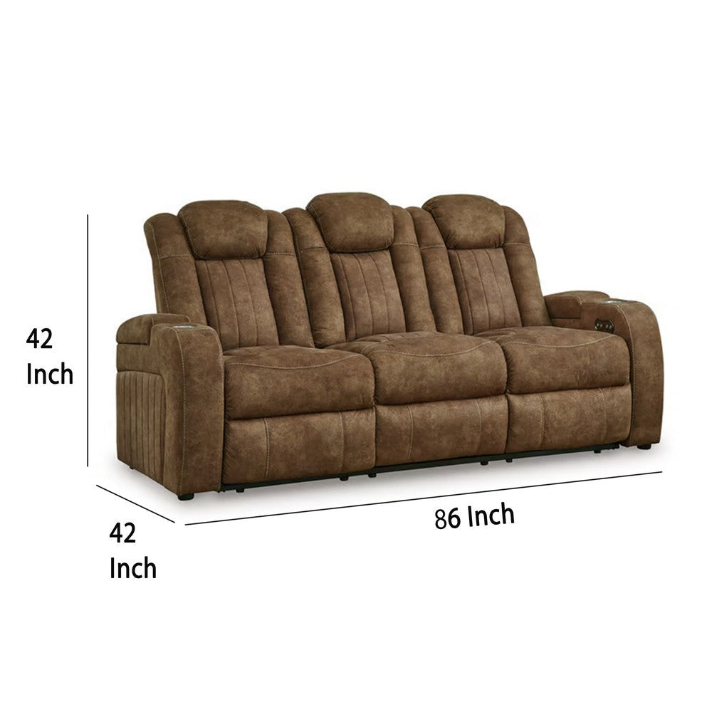 Ashley Alexy Power Recliner Sofa USB Storage Brown Faux Leather 86 Inch BM332320