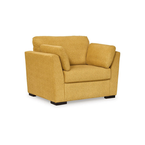 Ashley Viena Oversized Accent Chair, 2 Bolster Pillows, Yellow Faux Velvet