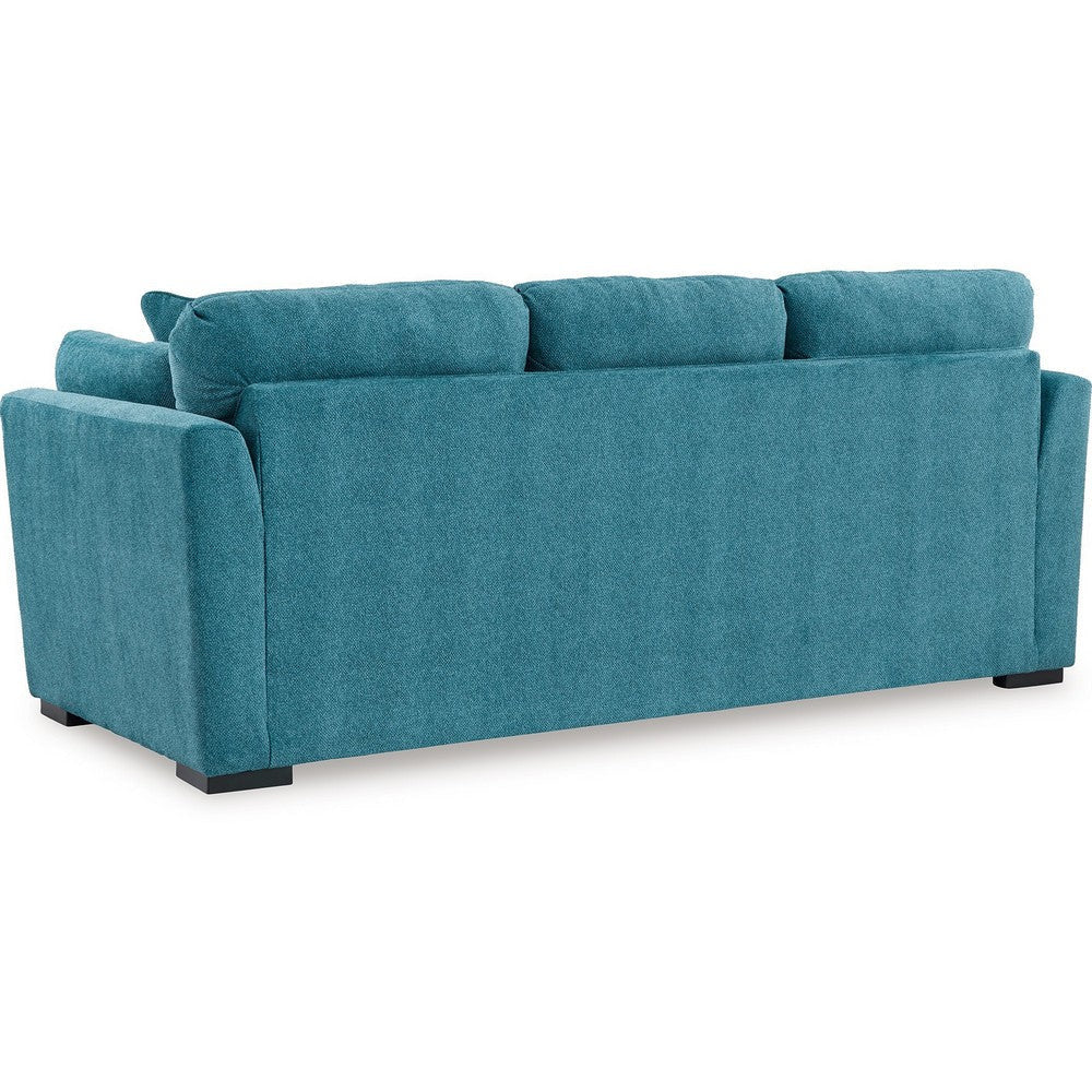 Ashley Viena Sofa with 2 Accent Throw Pillows Teal Blue Faux Velvet 94 Inch BM332343