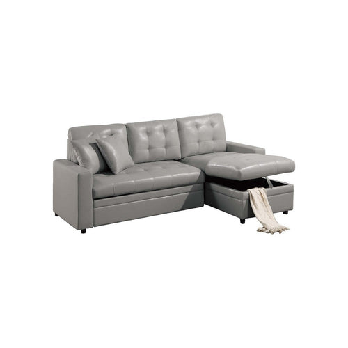 Dero Convertible Sectional Sofa Storage Chaise, Gray Faux Leather