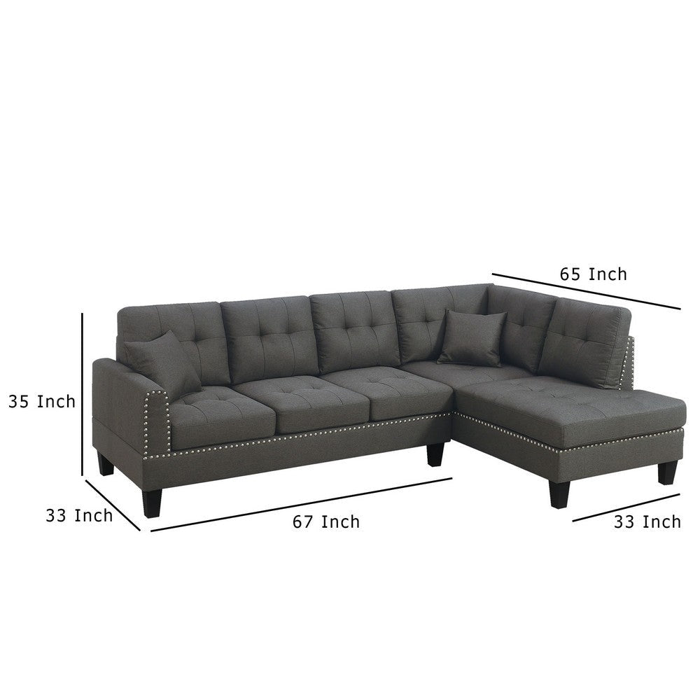 Ena 2pc Sectional Sofa Set with Chaise 2 Pillows Dark Brown Linen BM332373