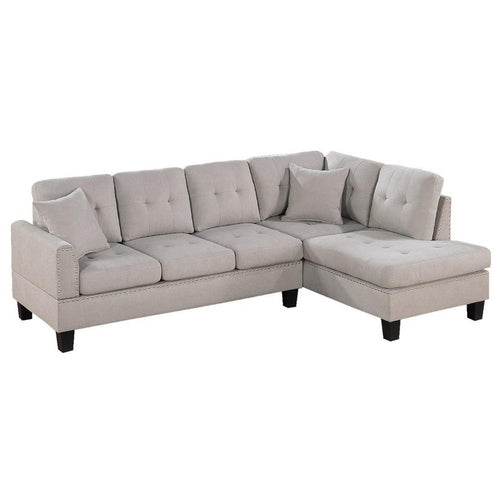 Dema 2pc Sectional Sofa Set, Chaise, 2 Pillows, Textured Beige Velvet
