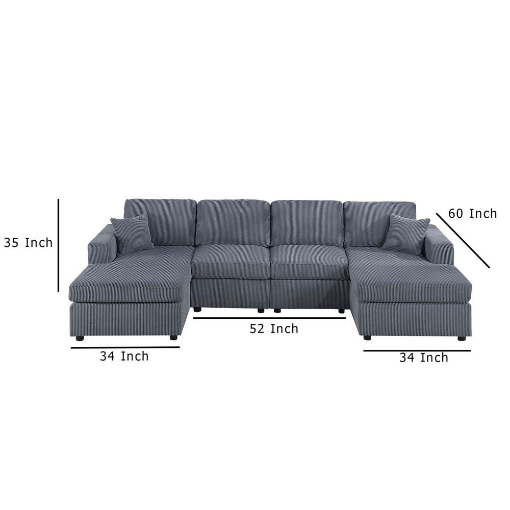 Iny U Sectional Sofa Set with Chaise Armless Chair 2 Pillows Gray BM332385