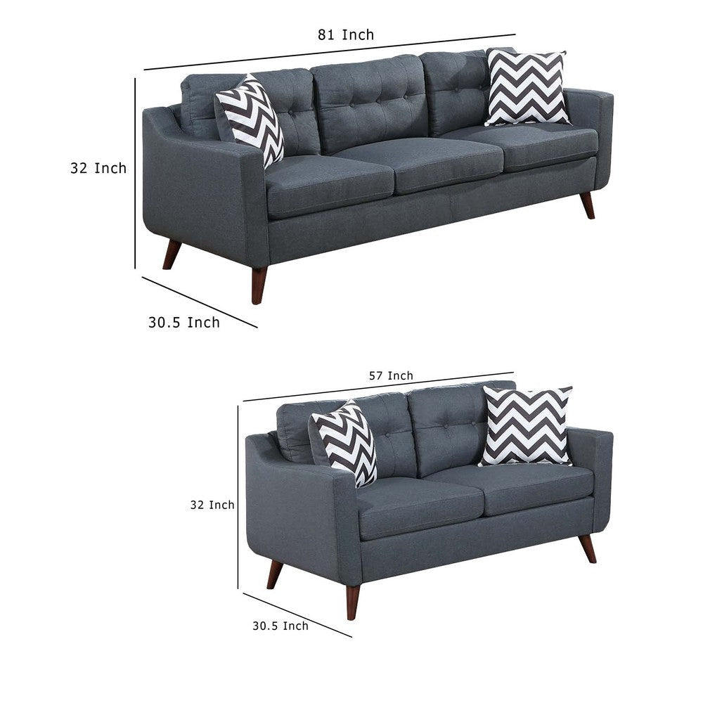 Roli 2pc Sofa and Loveseat Set 4 Throw Pillows Soft Blue Polyfiber BM332400