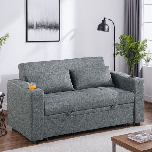 Soen Convertible Sofa w Pull Out Sleeper Bed, 2 Pillows, Slate Gray