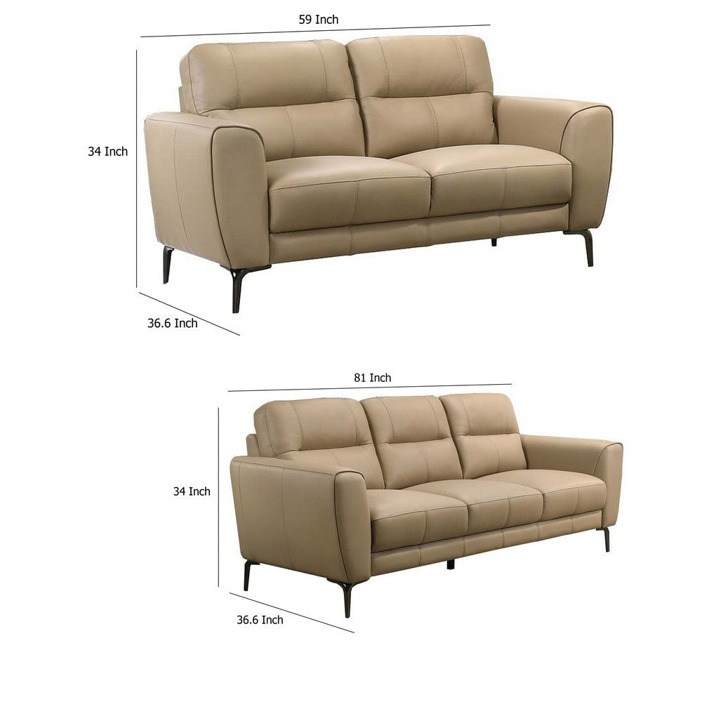 Hena 2pc Sofa and Loveseat Set Modern Style Light Beige Full Leather BM332414