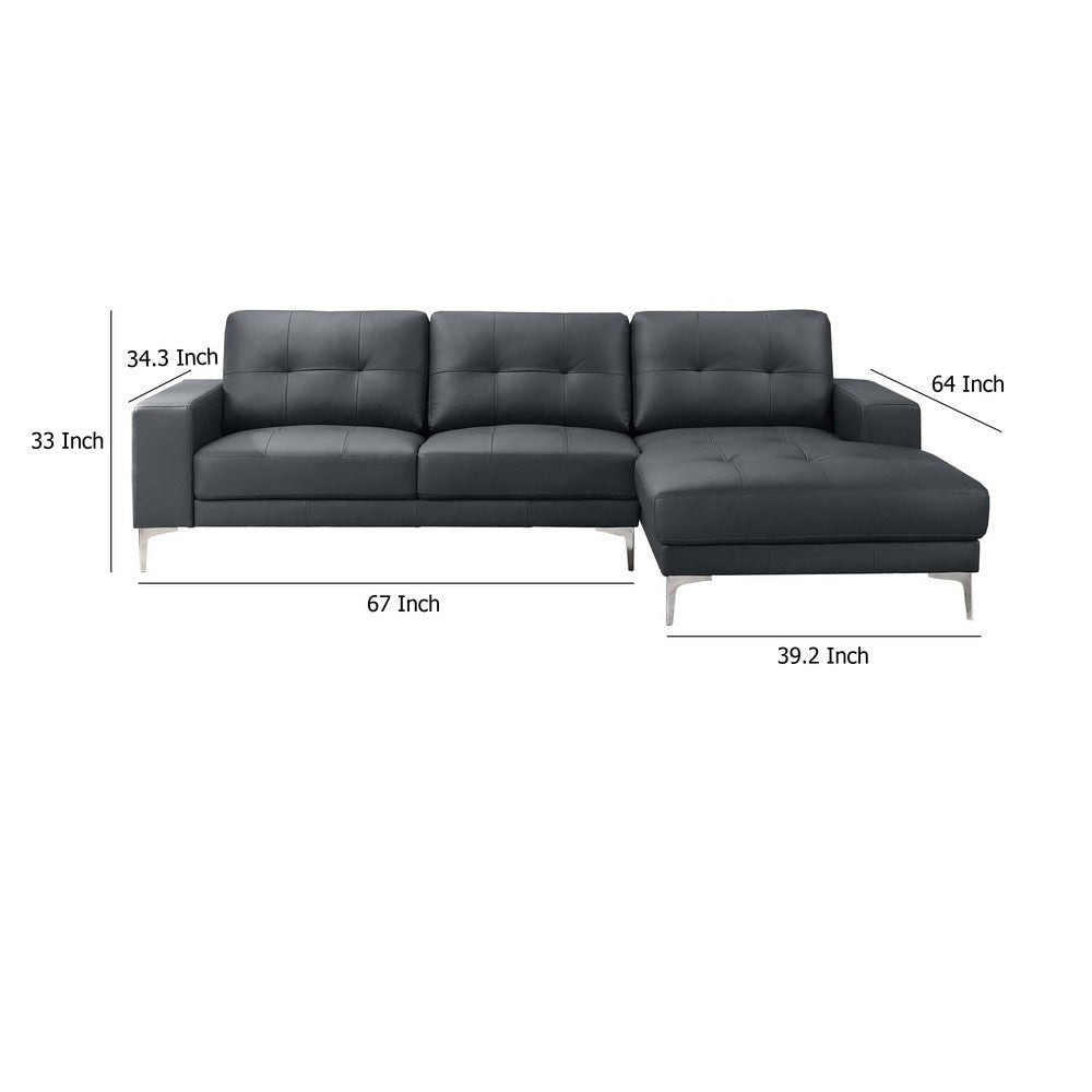 Moa 2pc Sectional Sofa w RAF Chaise Chrome Legs Black Full Leather BM332415