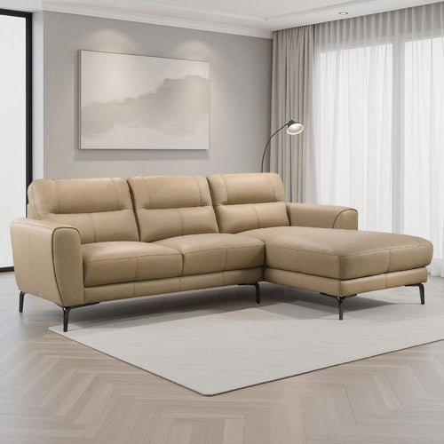 Hena 2pc Sectional Sofa w RAF Chaise, Modern Style Beige Full Leather