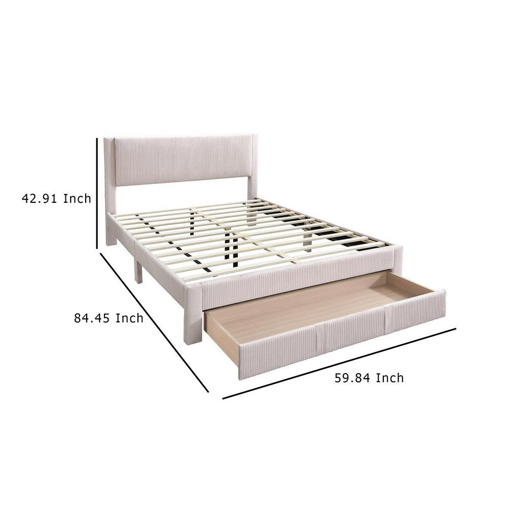 Peo Queen Size Bed w Storage Drawer Light Pink Corduroy Upholstery