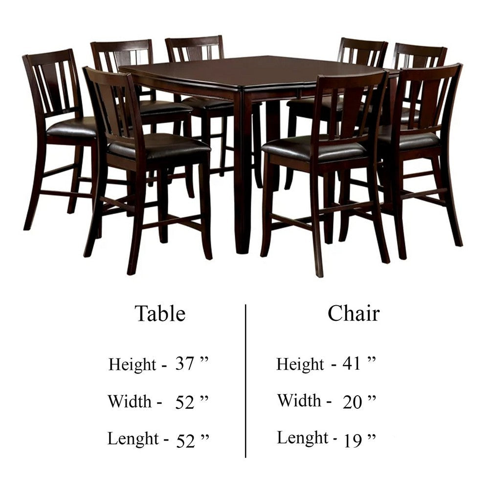Demy 7pc Counter Height Table Chairs Set Brown Faux Leather Wood BM332468