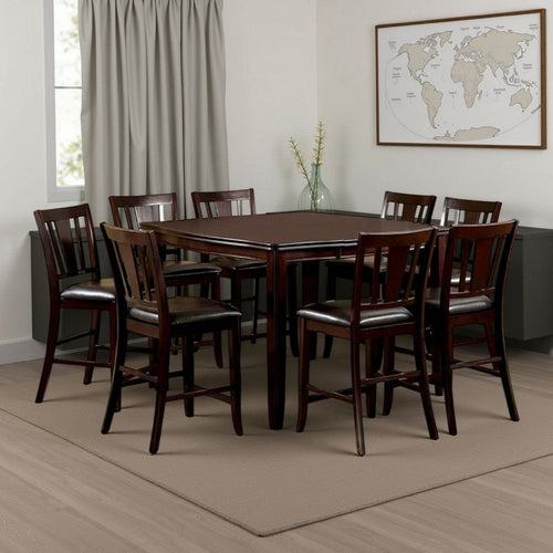 Demy 7pc Counter Height Table, Chairs Set, Brown Faux Leather, Wood
