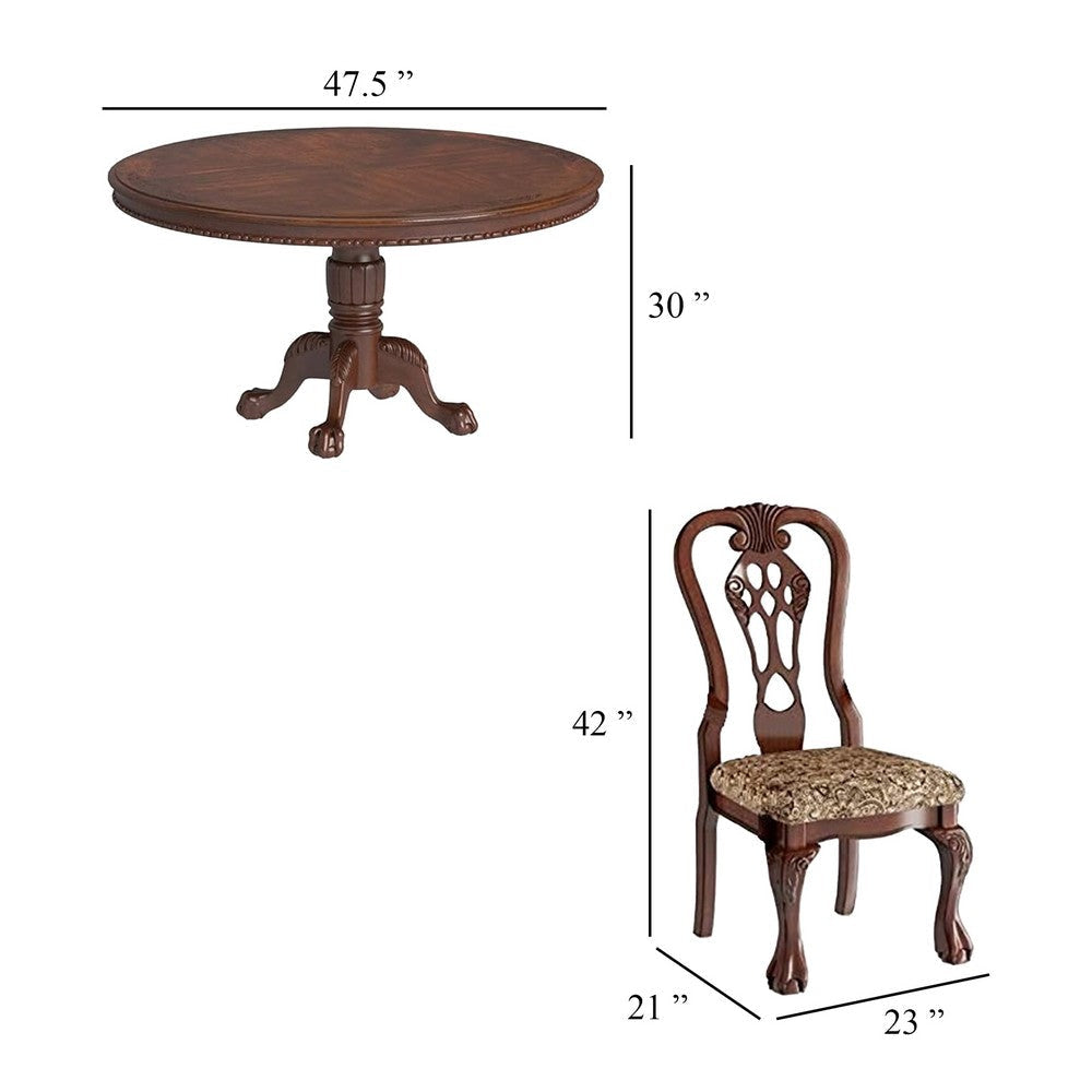 Mina 5pc Dining Table n Chair Set 48 Inch Round Cherry Brown Wood Top BM332478